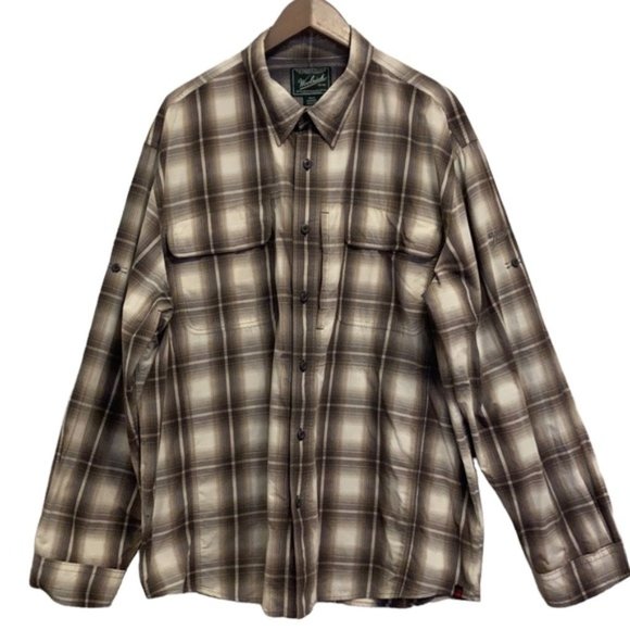 Woolrich Brown Plaid Nylon Utility Shirt - Picture 1 of 10